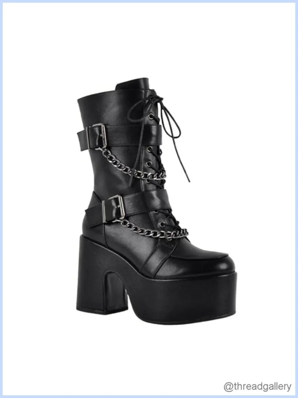 Gothic Platform Ankle Boots Chunky Heel Chain Detail Side Zipper Punk Rock